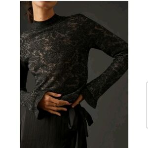 Anthropologie Black and Gray Sheer Knit Long-Sleeve Sweater